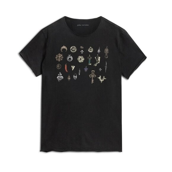 John Varvatos Men's Short Sleeve Pendants Glitter Graphic Crew T-Shirt Black - Picture 4 of 6